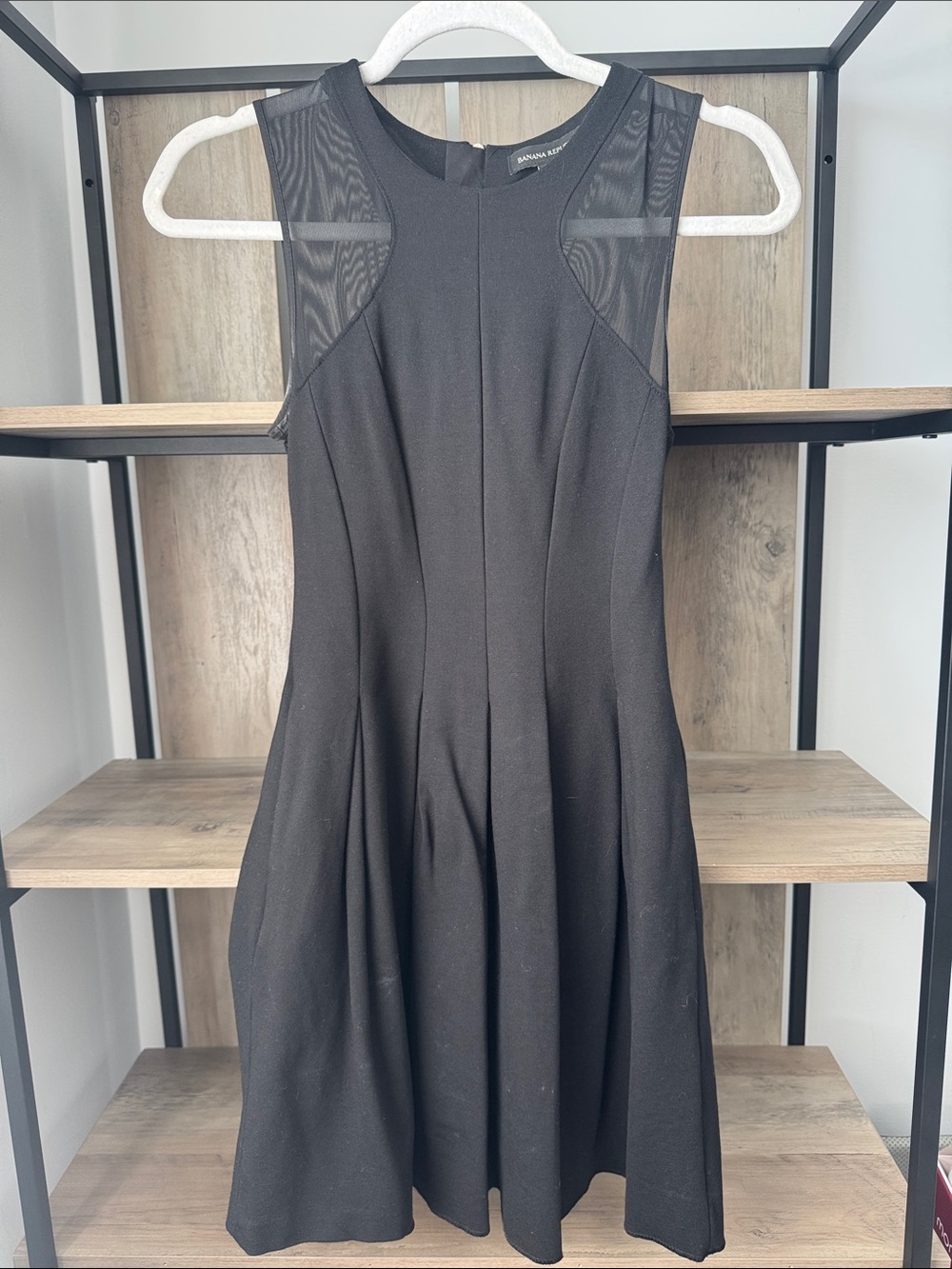 Banana Republic Black Sleeveless Fit-and-Flare Dress with Sheer Zipper Back